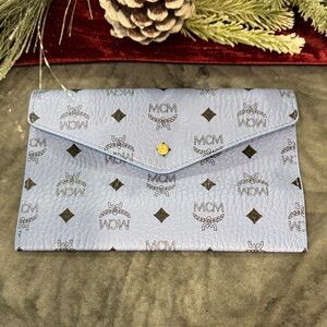 MCM Light Blue Logo Envelope Clutch